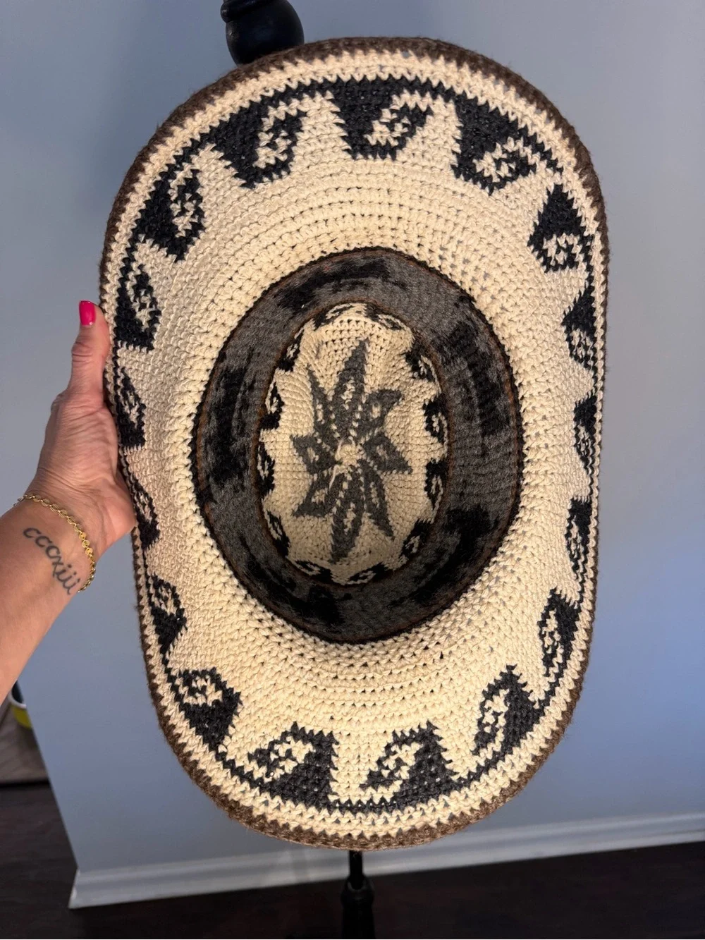 Vintage Peruvian Alpaca Wool Handwoven Cowboy Hat Boho Western 23”
